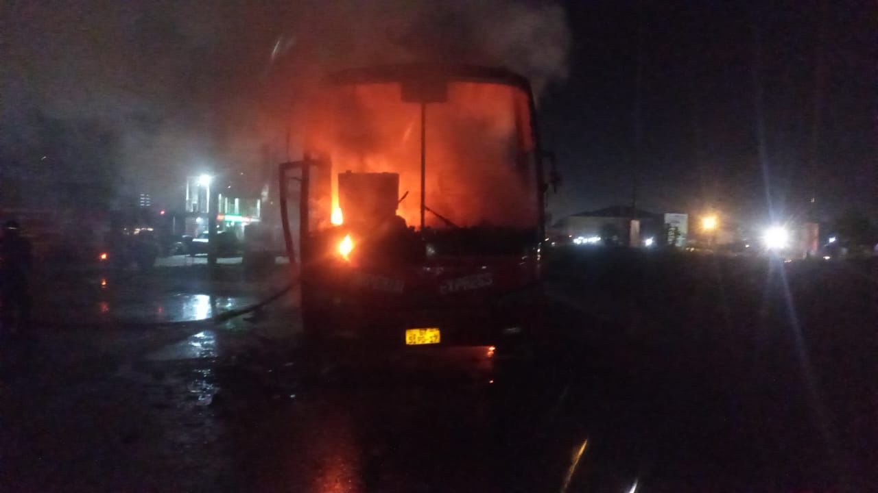Yutong Bus catches fire at Kasoa