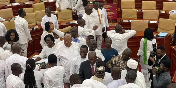 Mahama, NDC gurus storm Parliament ahead of Gyakye Quayson’s swearing-in