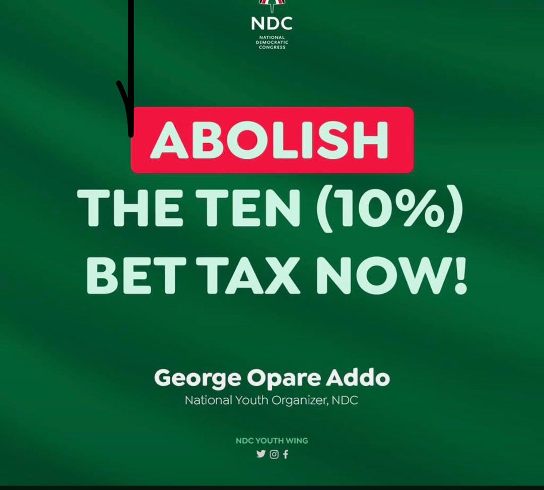 NDC demands immediate reversal of 10% tax on betting