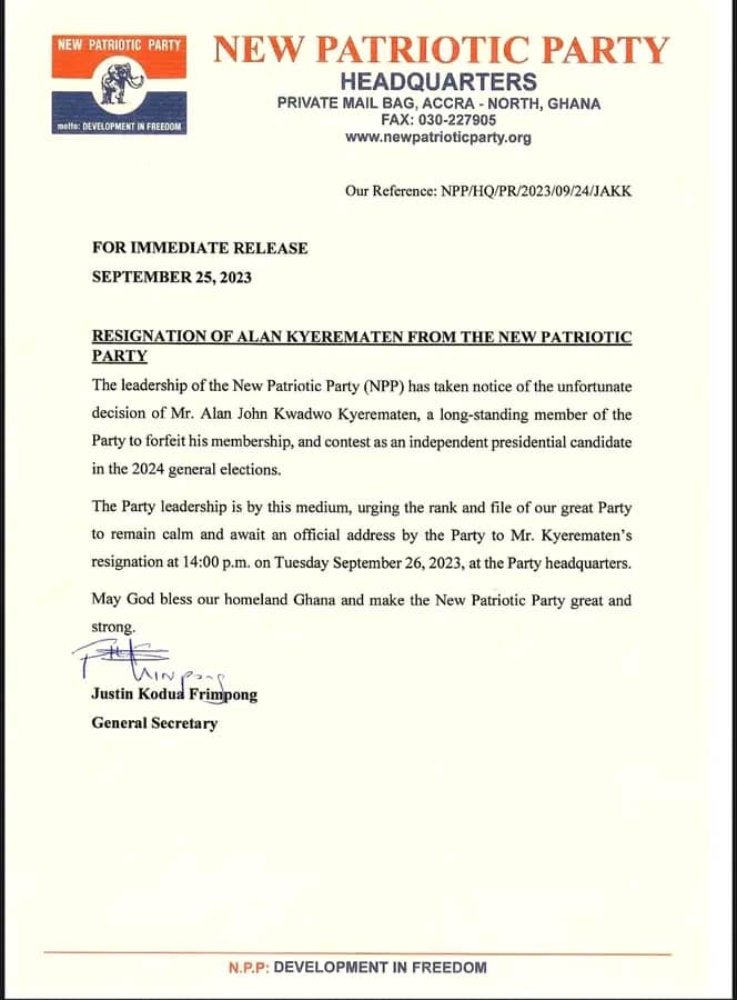 Alan Kyerematen resigns from NPP with immediate effect [Full speech]