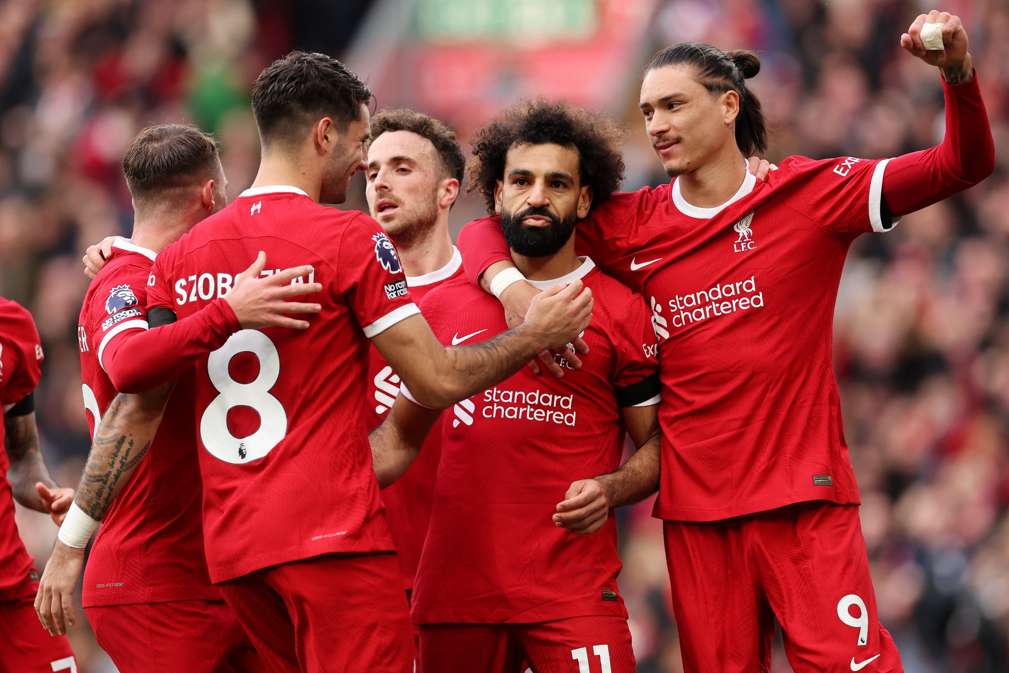 Mohamed Salah double gives Liverpool derby win over 10-man Everton