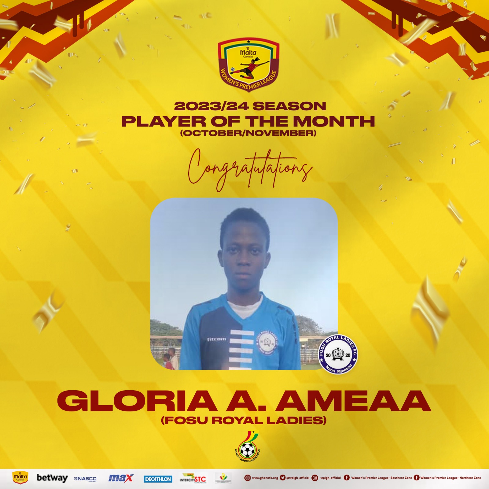Gloria Ameaa wins NASCO Player of the Month for October/November award
