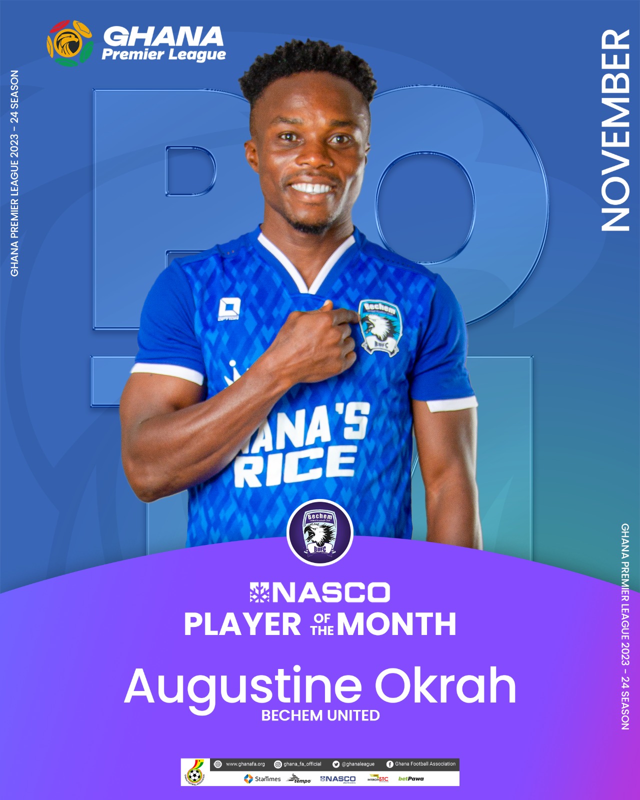 2023/24 GPL: Augustine Okrah wins NASCO Player of the Month for November
