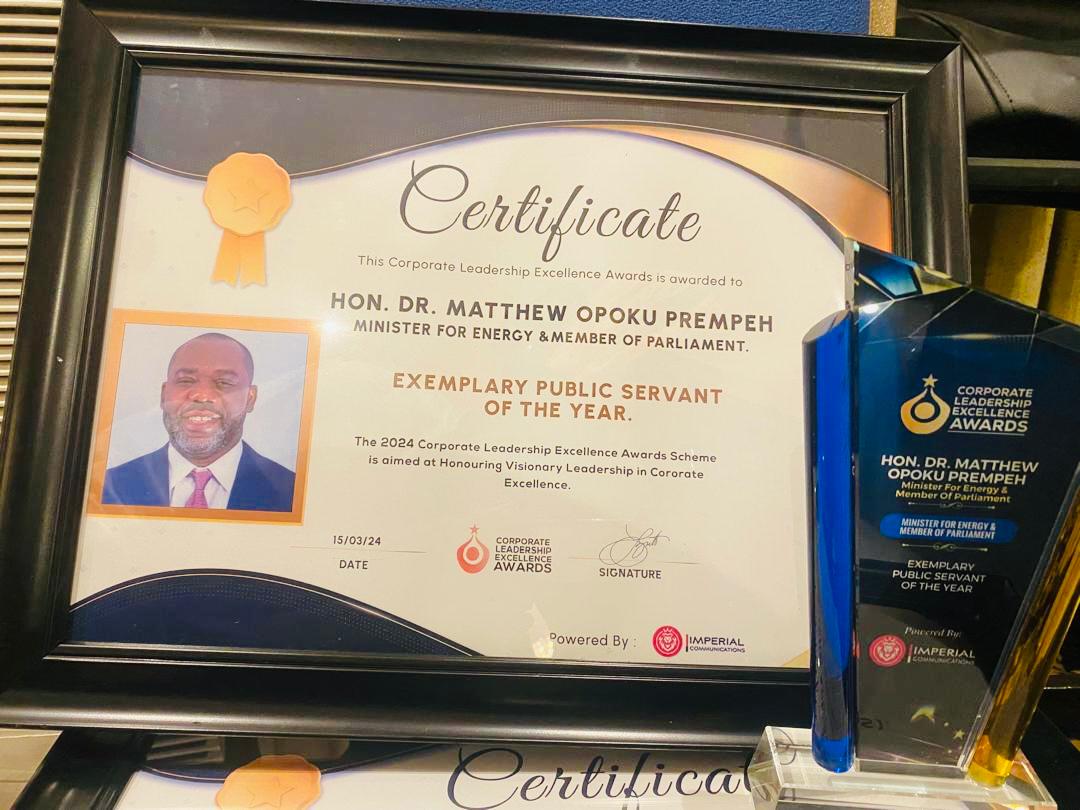 CORPORATE EXCELLENCE AWARDS NAMES OPOKU PREMPEH AS EXEMPLARY PUBLIC SERVANT OF THE YEAR
