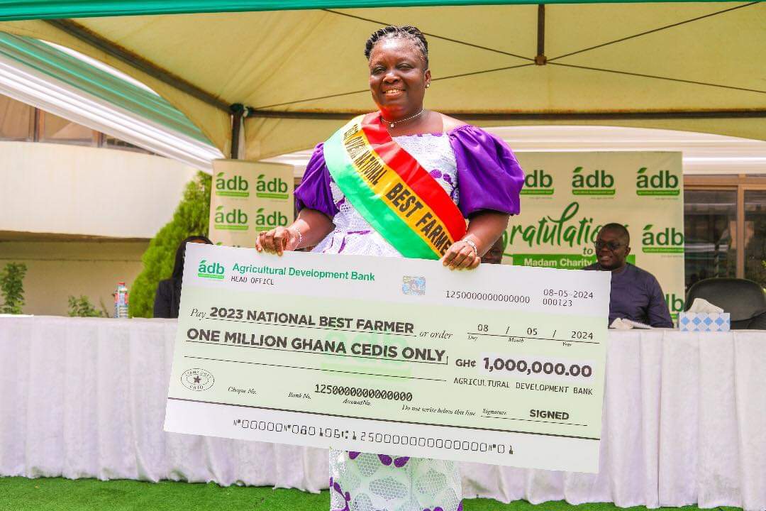 MADAM CHARITY AKORTIA, 2023 – NATIONAL BEST FARMER RECEIVES AWARD PRIZE.